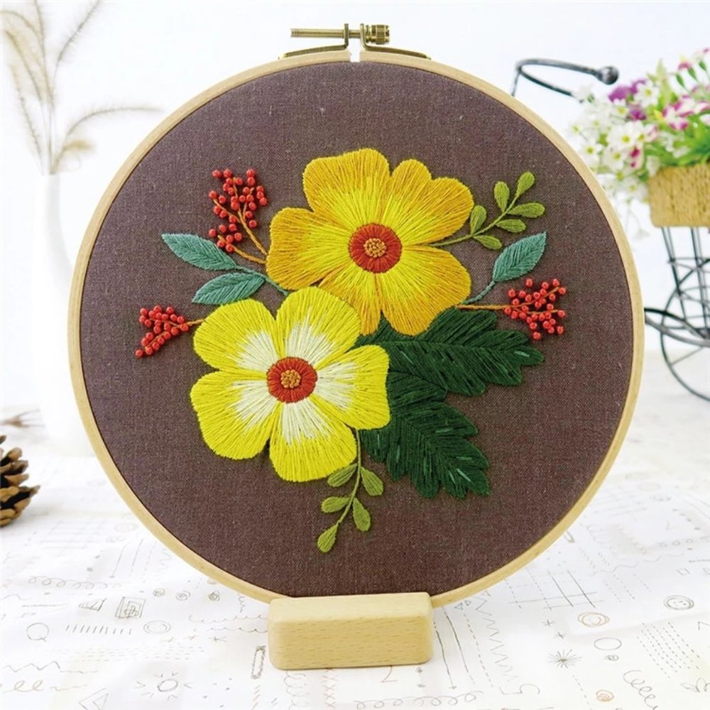 Yellow Flowers Embroidery Kit Craft DIY Beginner